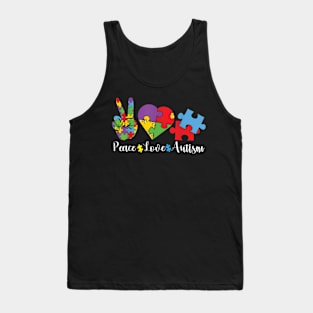 Peace Love Autism Puzzle April We Wear Blue For Autism Tank Top